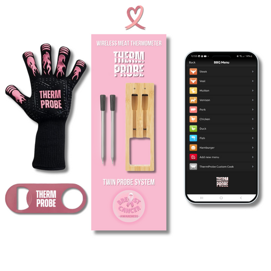 THERMPROBE Limited Edition Pink Wireless Bluetooth Thermometer 2 Probe Kit & Free Pink BBQ Gloves