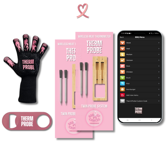 THERMPROBE Limited Edition Pink Wireless Bluetooth Thermometer 2 Probe Kit Twin Pack & Free Pink BBQ Gloves