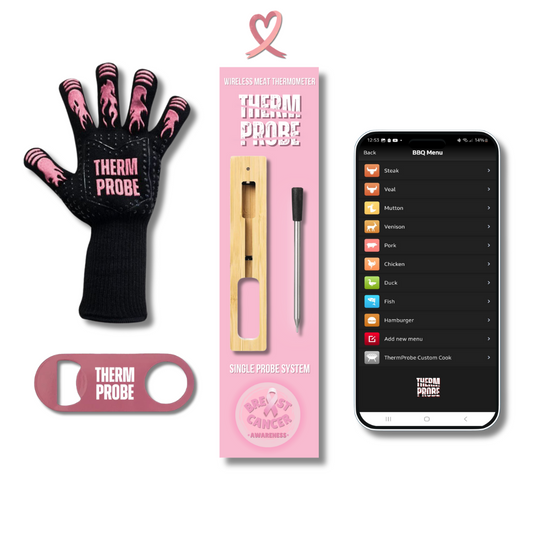 THERMPROBE Limited Edition Pink Wireless Bluetooth Thermometer 1 Probe Kit & Free Pink BBQ Gloves